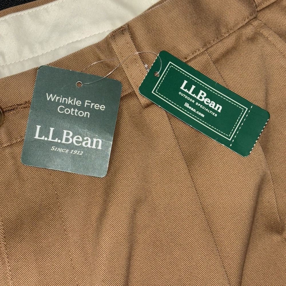 LL Bean Mens Wrinkle Free Dress Chino Pants Pleated Front 37/28 Toasted Coconut - Picture 3 of 5